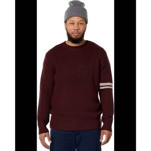 Label Men's S Go-to Sweater Burgandy 100% Marino Wool Crewneck Pullover Knit